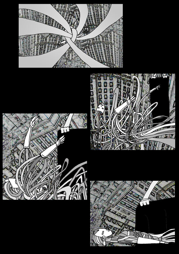 Dat Williams Comics Issue 4 page 10. From the computer a man forms. This man is pieced together.